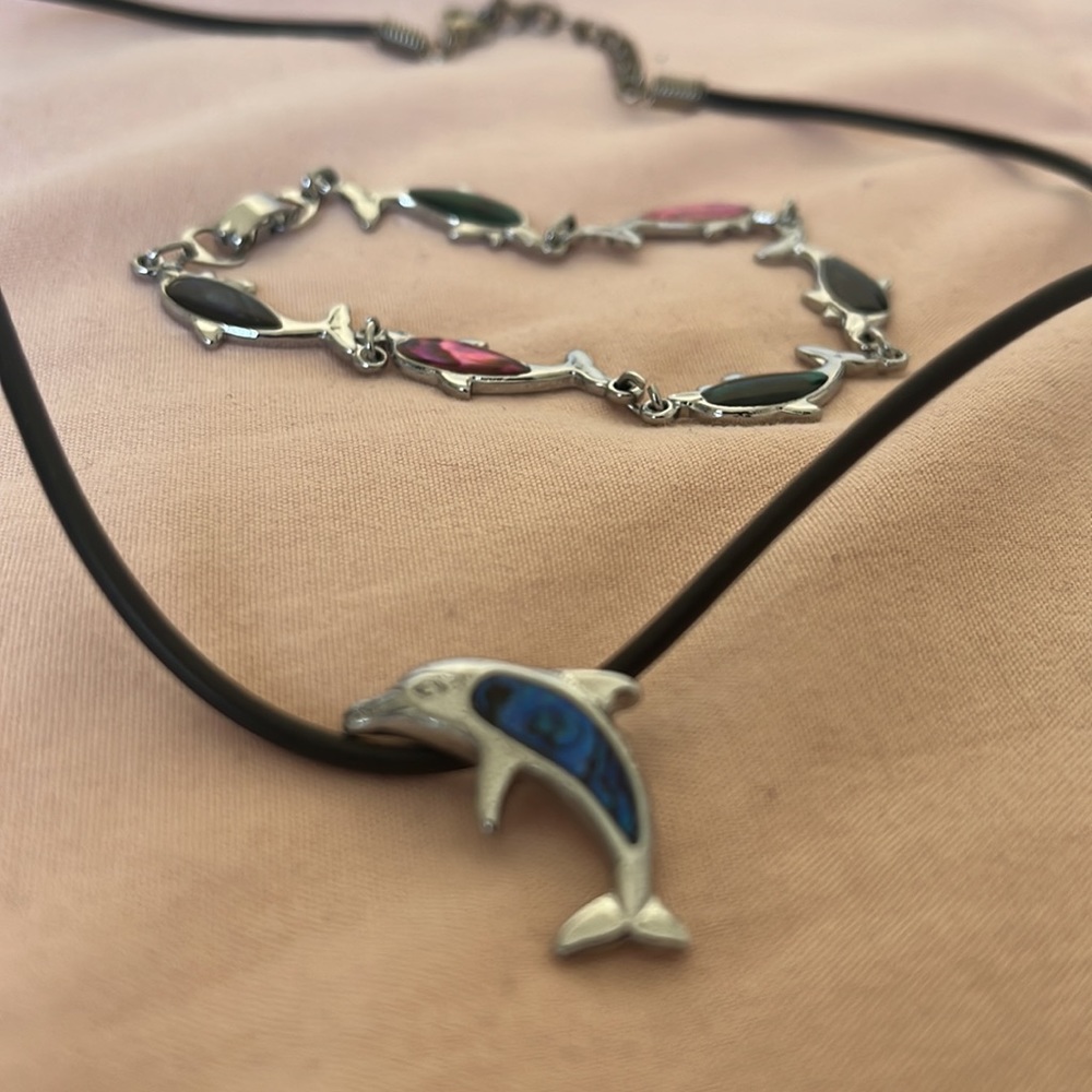 90s dolphin choker and ankle bracelet